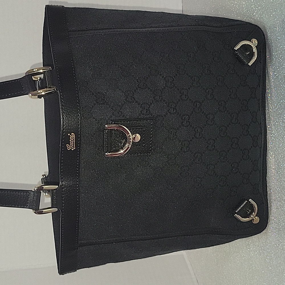 GUCCI Vintage Monogram Black Jacquard 'Abbey' Purse Tote 130739